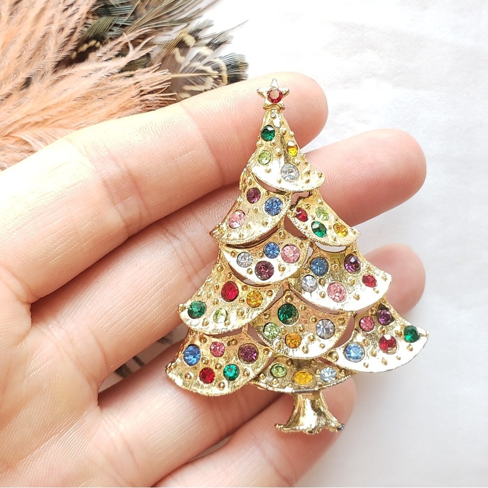 Christmas Tree Rhinestone Vintage Brooch Pin